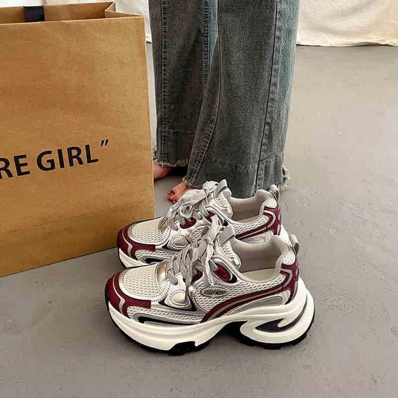 Silver thick-soled heightening dad shoes for women's 2025 spring new breathable casual fashion versatile sports shoes