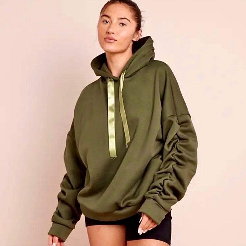 Ruched Arm Ribbon String Hoodie, Oversized Baggy Comfortable Womenswear 2