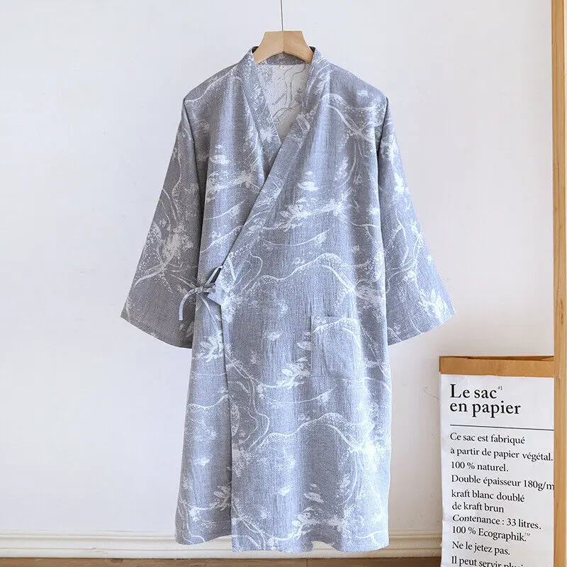Chinese Japanese Oriental Mens Martial Arts Grey Kung Fu Kimono Dressing Gown