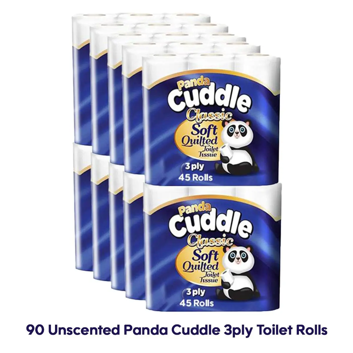 90 Panda Cuddle Unscented Soft Quilted Toilet Rolls- 3 Ply Toilet Tissues 10*9 Pack Classic Soft Blue