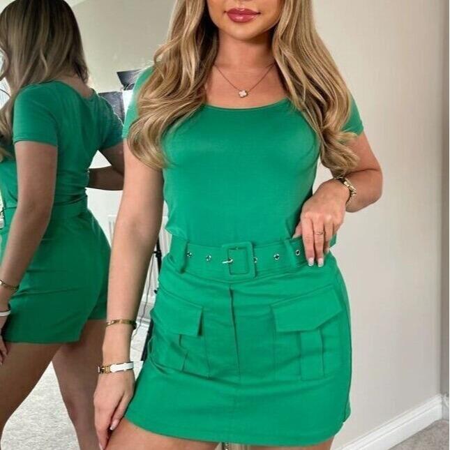 New Women's High Waisted Cargo Skort Summer Short Belted And Pockets Viral Skirt Cotton Casual 6