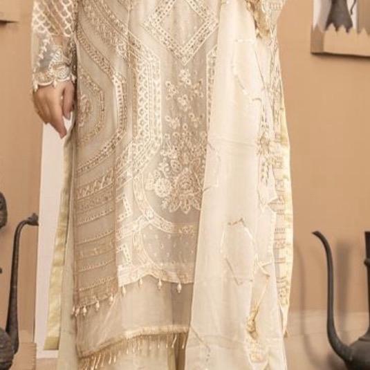 3pc Maria B Inspired Chiffon dress With Plazzo  - Beautiful Party Dress -Formal Wear 1