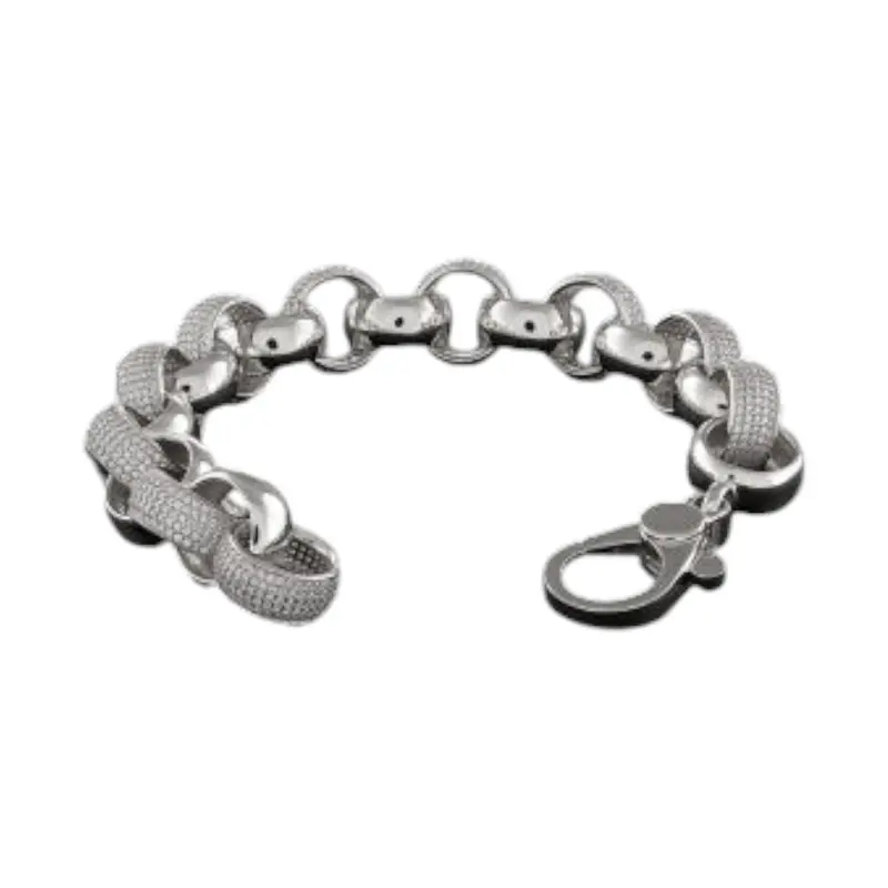 Iced Out Belcher Chain Bracelet XL Gold Silver Male Female Romany Link 2