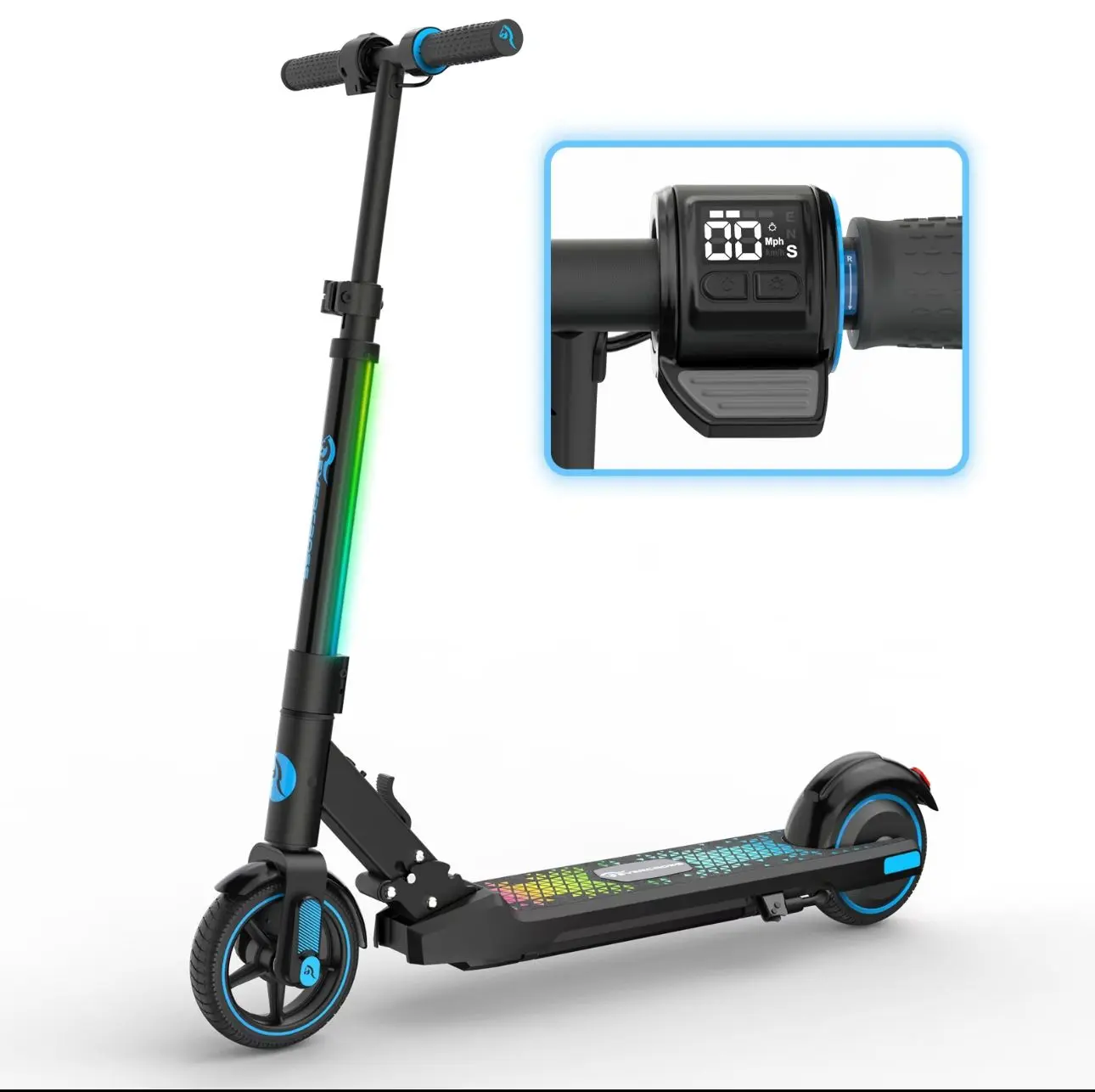 EVERCROSS EV06C Electric Scooter, 6.5'' Foldable Electric Scooter for Kids Ages 6-12, Up to 15 KM/H & 8 KM, LED Display, Colorful LED Lights, Lightweight Kids E Scooter modern