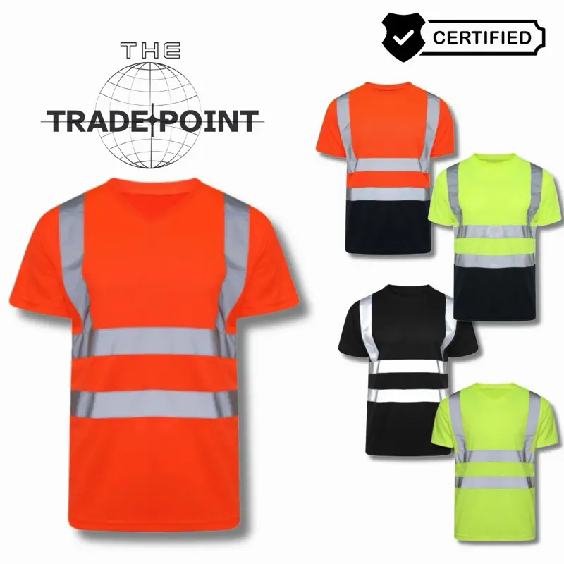 Hi vis viz Short Sleeve Crew Neck  Workwear T-Shirts  Top Blue Breathable Classic Fabric Fitted Big Long Loose Navy Menswear Comfort Reflective