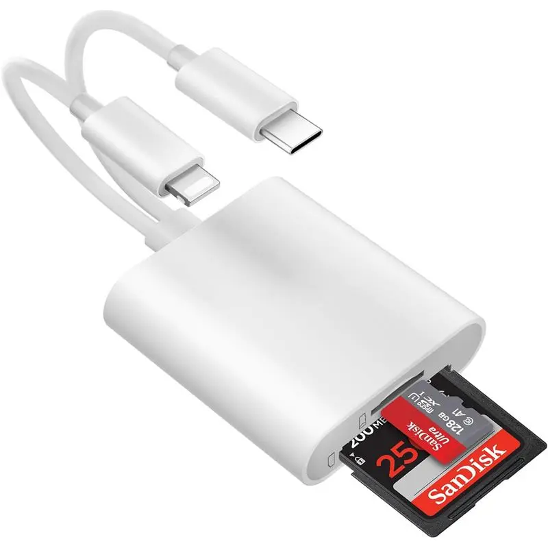 SD Card Reader for iPhone, USB C SD Card Reader, 2 in 2 Camera Card Viewer Reader SD Card Reader Adapter, Type C OTG Adapter Camera Memory Card Reader Dual Slot for SD/MicroSD/SDHC/SDXC, Plug and Play