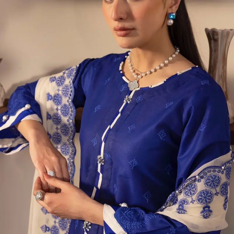 Royal blue ’Schiffli’  cotton Ladies suits. 7