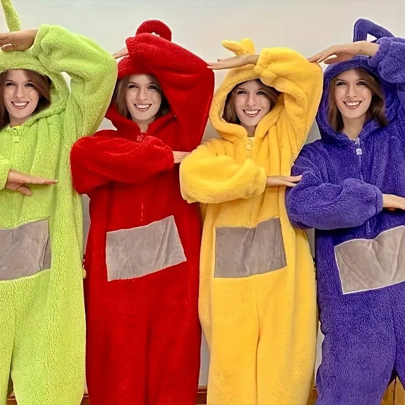 Teletubbies Onesies, Halloween Cartoon Cosplay Hooded Onesies, Super Soft Flannel Adult Pajamas, Cute Cartoon Teletubbies Onesies, Adult Pajamas, Nightgown, Pajamas Loungewear Menswear Nightwear Homewear 5