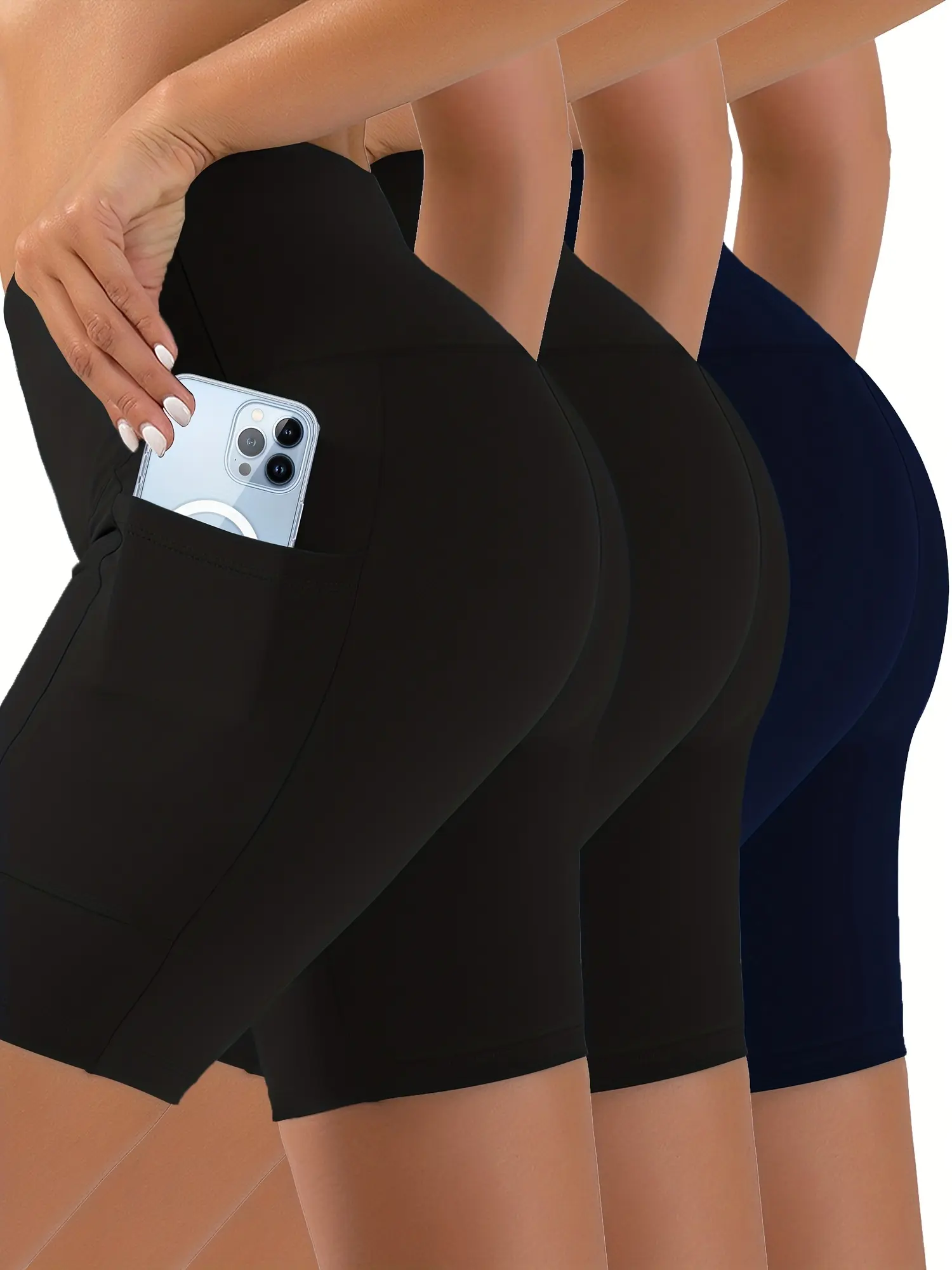 Solid Slim Biker Shorts 3 Pack, Casual Workout Summer Leggings, Women's Clothing