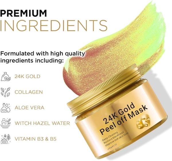 24K Peel Off Face Mask, Moisturizing Refreshing Beauty Skin Care Product for Women, Gold Face Mask, Deep Skin Clean Purifying Acne, Reduces Fine Lines & Wrinkles, Skin Care Face Lifting Firming Mask for Women 2