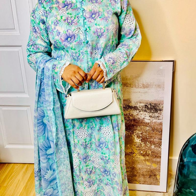 Chikankari Elegance 3 Piece Lawn Suit with Pastel Floral Print, Soft Fabric, and Matching Trousers Dupatta Embroidery Overalls Elegant Fit regular sleeve chic multicoloured casual 1