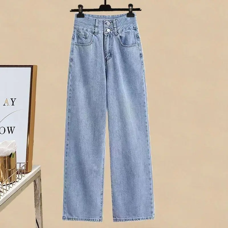 2024 Women's Autumn New Striped Long Sleeve Shirt+Knit Vest+Jeans 3-Piece Suit Korean Elegant Cardigan Denim Pants Matching Set 5
