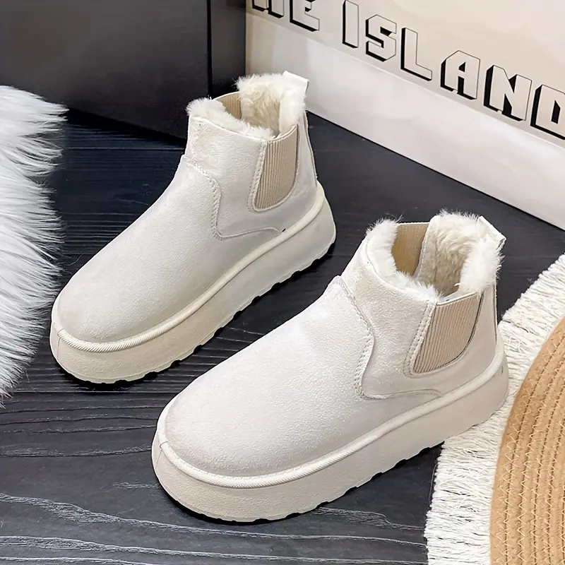 Women's Solid Color Fluffy Boots, Platform Soft Sole Winter Plush Lined Boots, Non-slip Warm Snow Boots