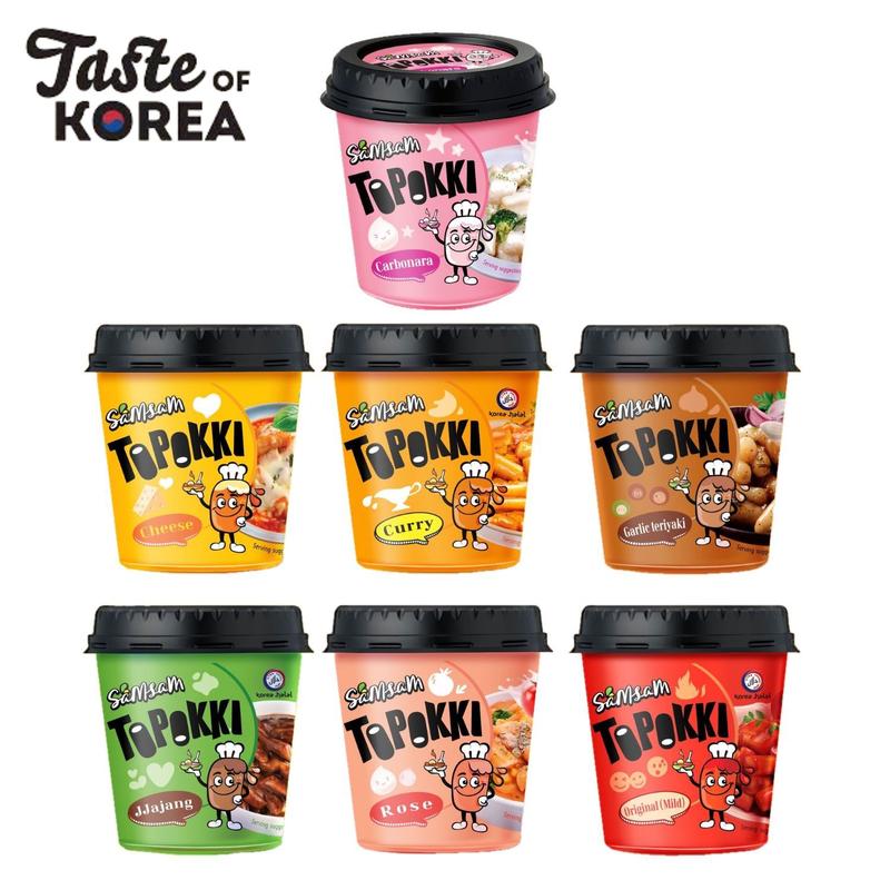 Samsam&Samyang Korean Style Instant Tteokbokki, Topokki Meal Set - Carbonara & Cheese Flavor Ramen, Spicy Hot Chicken Buldak Noodles, Fire Noodles Buldak Bokkeum, and Rice Cake Topokki Food 3