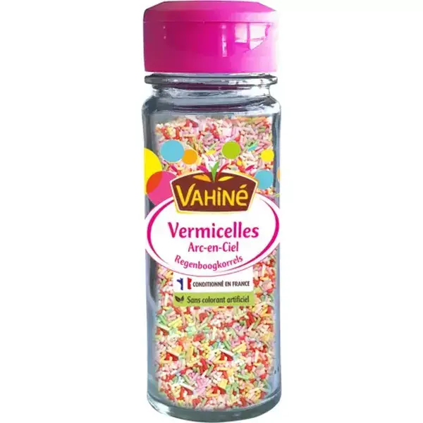 Natural Vahiné Rainbow Vermicelli 65g – Bright and Colourful Sugar Sprinkles for Decorating Cakes, Biscuits, and Sweet Treats 0