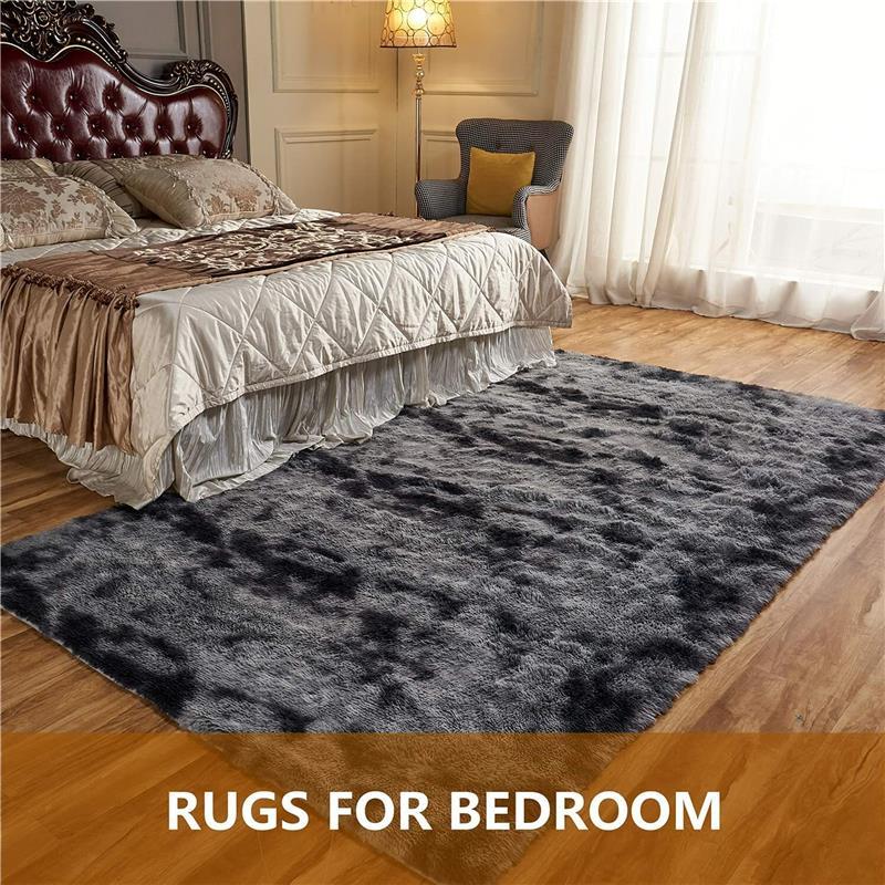 Rugs Floor Mat Large Shaggy Rug for Bedroom and Living Room, Anti-Slip Soft Carpet, Modern Style, Polyester Material silver durable multi  colour 2