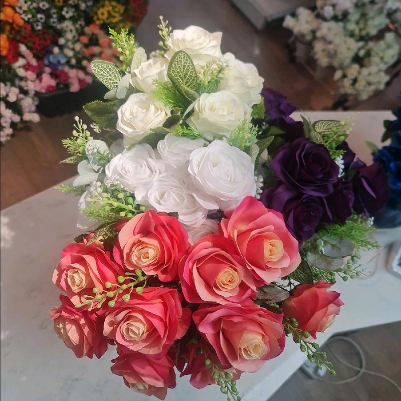 beatiful Artificial Decoration flower 10 rose  Bunch for r white cream purple double tone pink  beautiful Artificial flowers 5