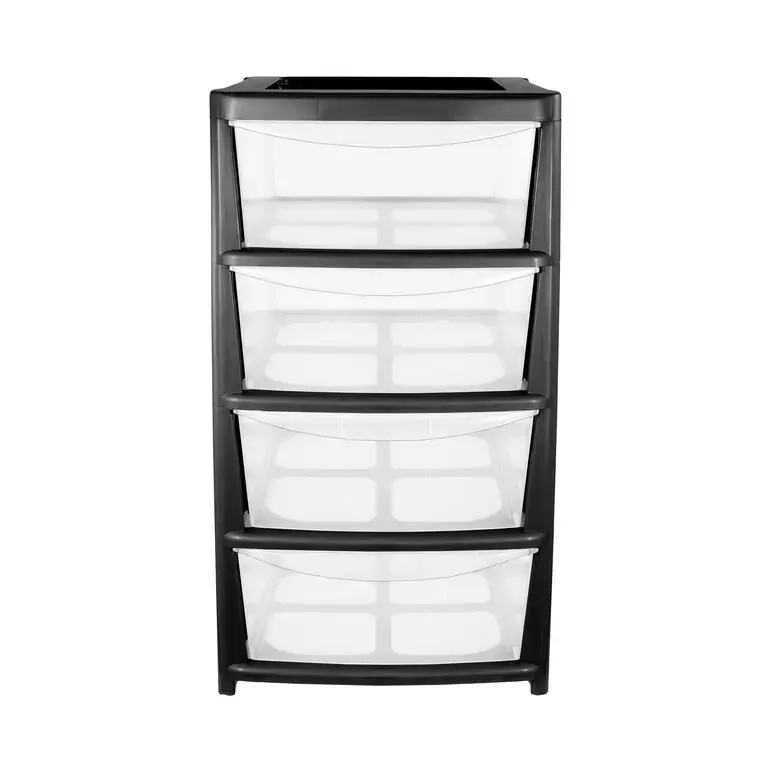Small 4 Drawer Tower Plastic Storage Unit, Black
