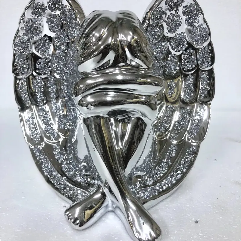 Beautiful Angel with Wings Silver Sparkle Bling Ornament Crushed Diamond Gift Decor 1