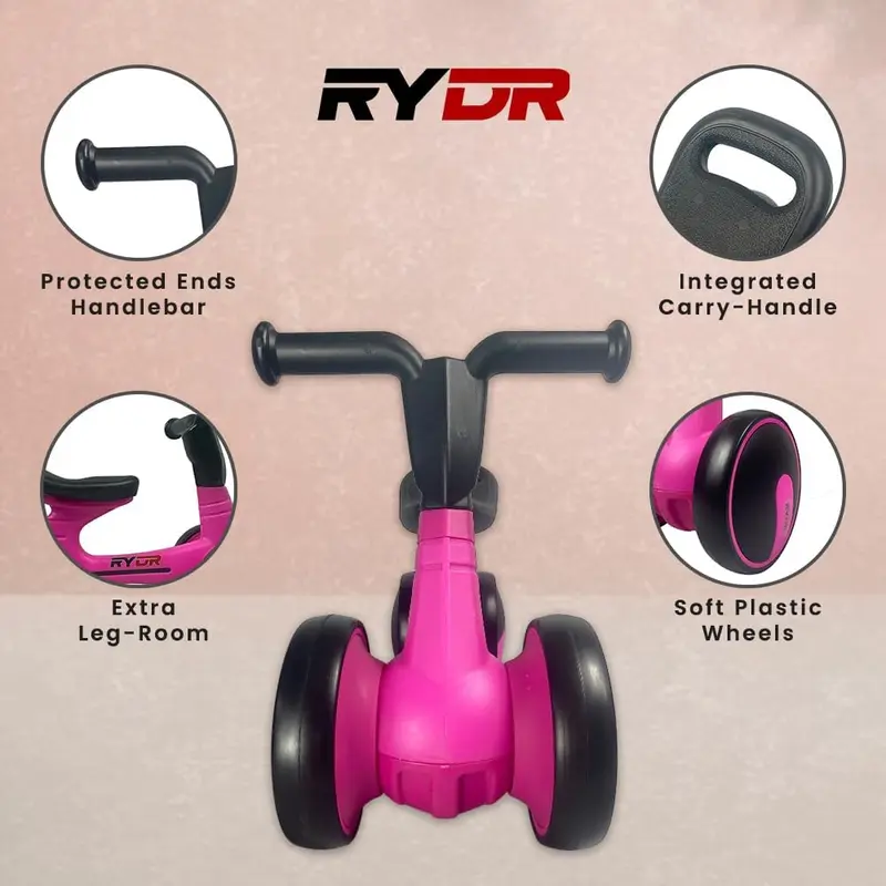 RYDR 6-Inch Balance Bike - Lightweight, Portable, and Safe Pink/Blue for 10-24 Months Old Kids 1