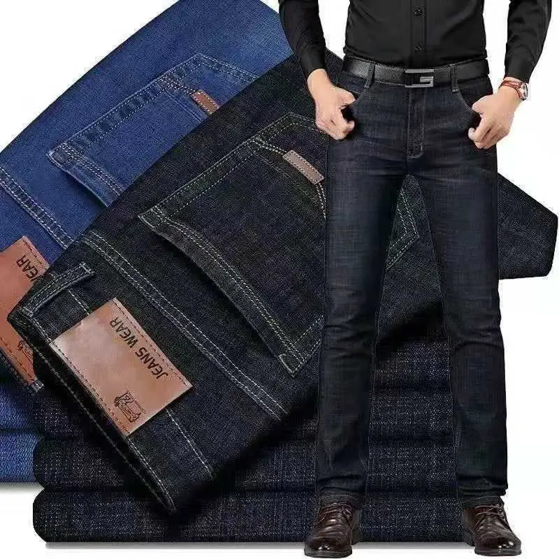 Men New Classic Fashion Style Casual Stretch Slim Jean Pants Male Brand Denim Trousers Black Blue Men's Fashion Business Jeans Menswear Streetwear Beige Pocket Plain Black8010