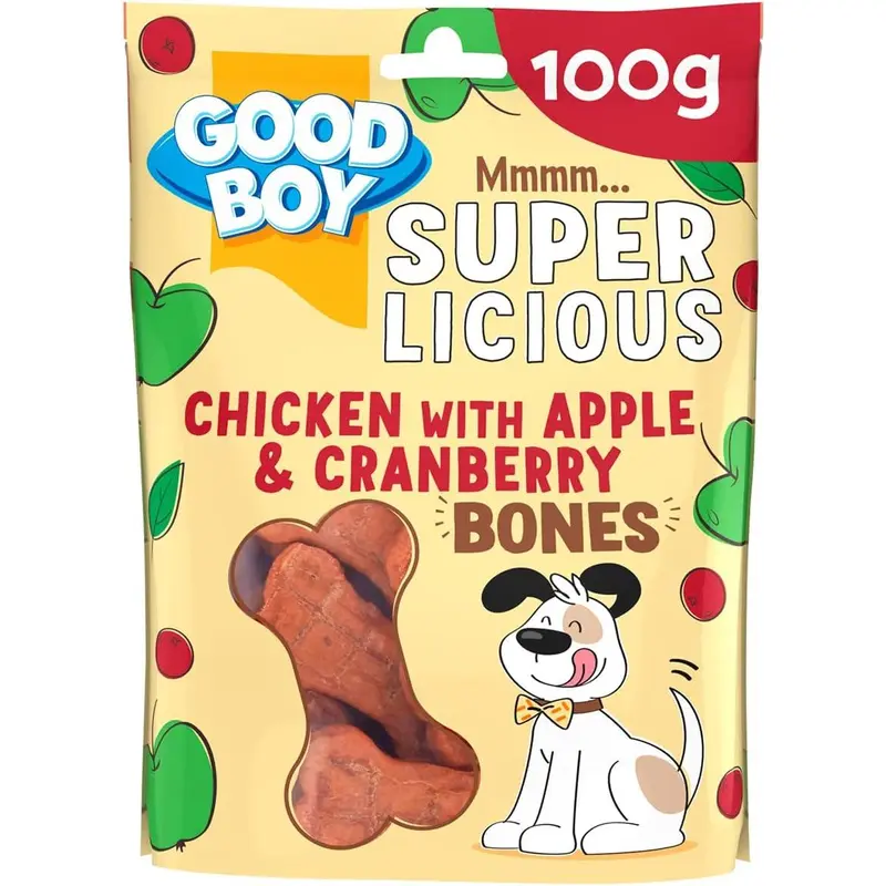 Good Boy Superlicious Chicken, Apple & Cranberry Bones - Natural Dog Treats - Low Fat Training Treats - Bulk Box - 10 x 100g 1