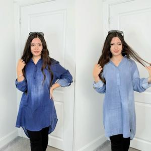 Denim Look Lightweight Tunic Top Shirt Mini Dress for Women, Casual Style, One Size UK 8-16 - Womenswear, Minimalist, Basic