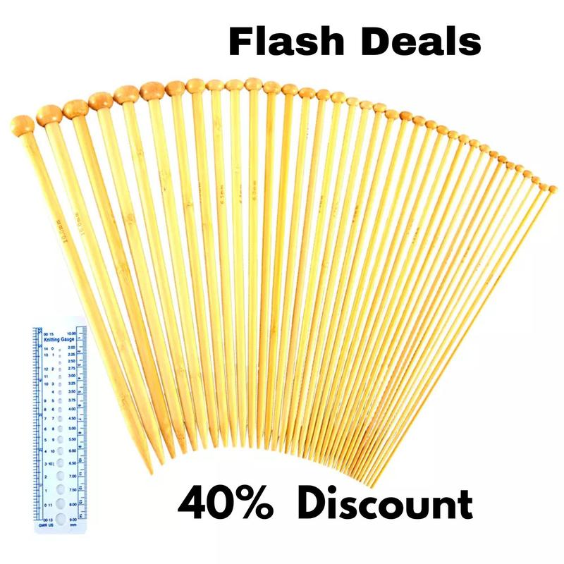 Product Introduction of BAMBOO KNITTING NEEDLE SET 36PCS 18 SIZES (2mm - 10mm) W/ KNITTING GAUGE ZENO 2