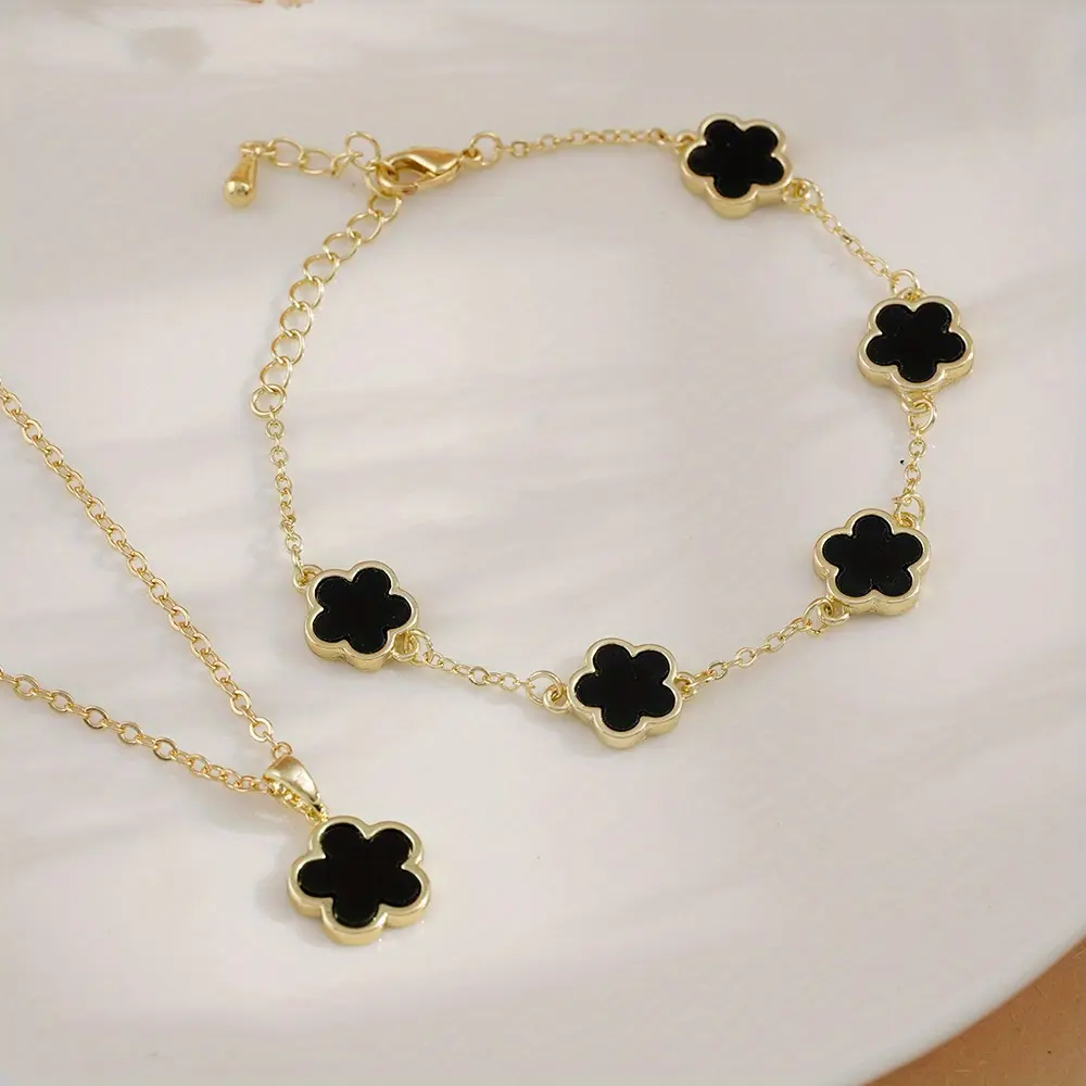 Valentine’s Day Women's Exquisite Star Flower Design Jewelry Set - Luxurious Bracelet & Necklace