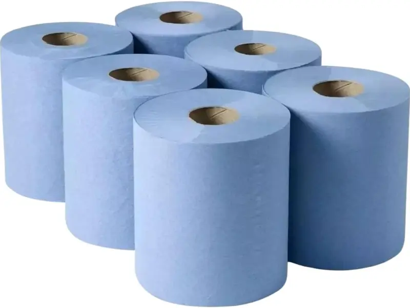 Tissue Rolls 6 x Blue Paper Rolls - 2 Ply Embossed Centre Feed - Hand Towel Tissue Rolls Pack Toilet Sheet Wipes Cotton 0