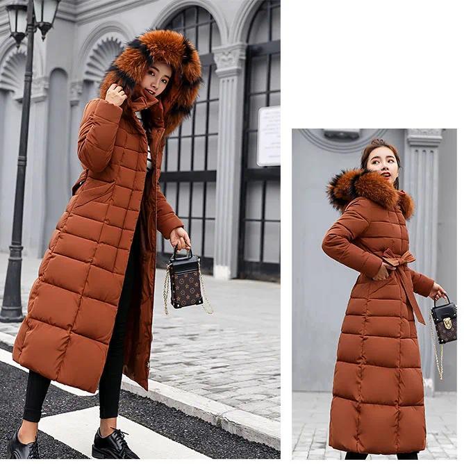 Product Introduction of Long Down Cotton Parkas Coat Female New Winter Over Knee Loose Large Fur Collar Hooded Warm Thick Parkas Women  Padded Overcoat 5