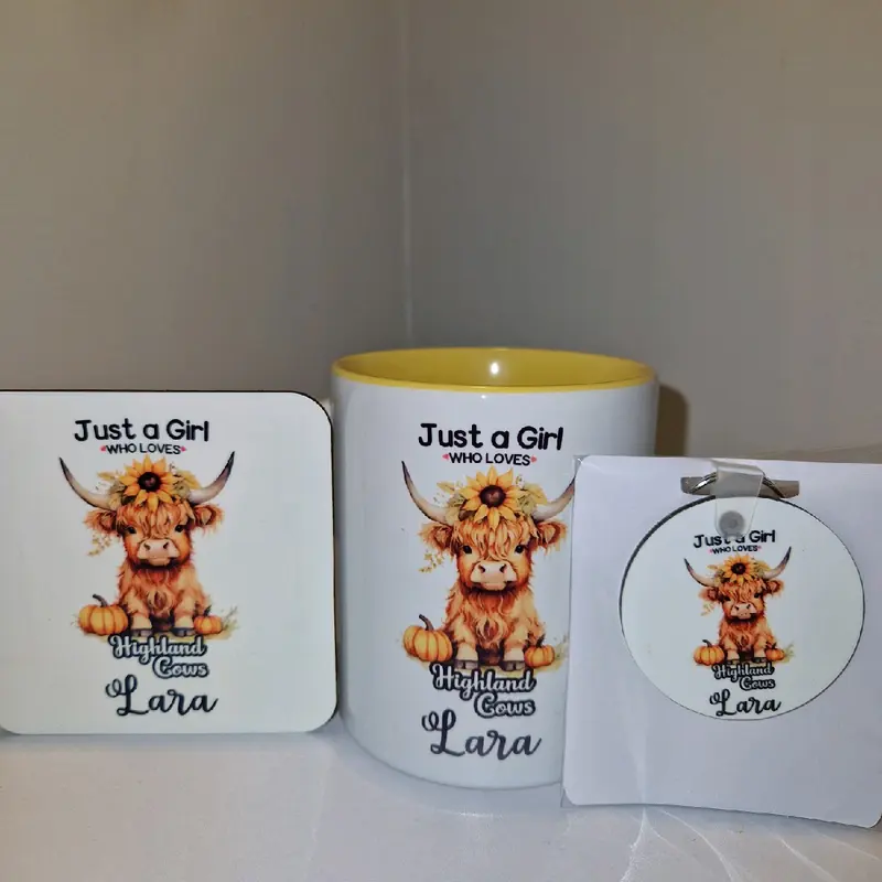 Just A Girl Who Loves Highland Cows Personalised GiftSet. mug set 0