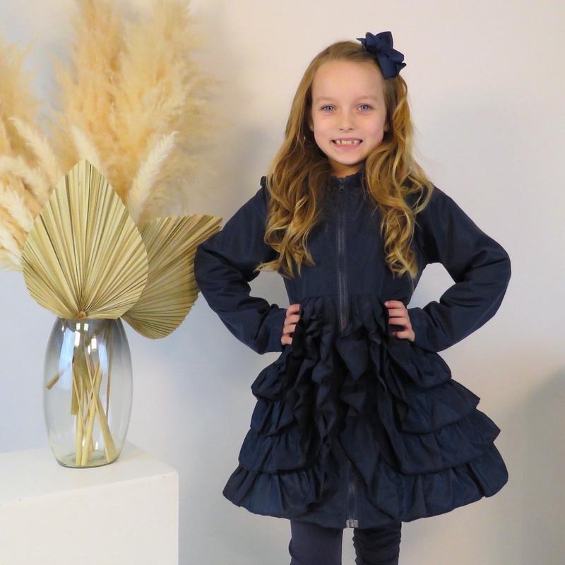 Girls nova ruffle mac in navy with fleece lining 1