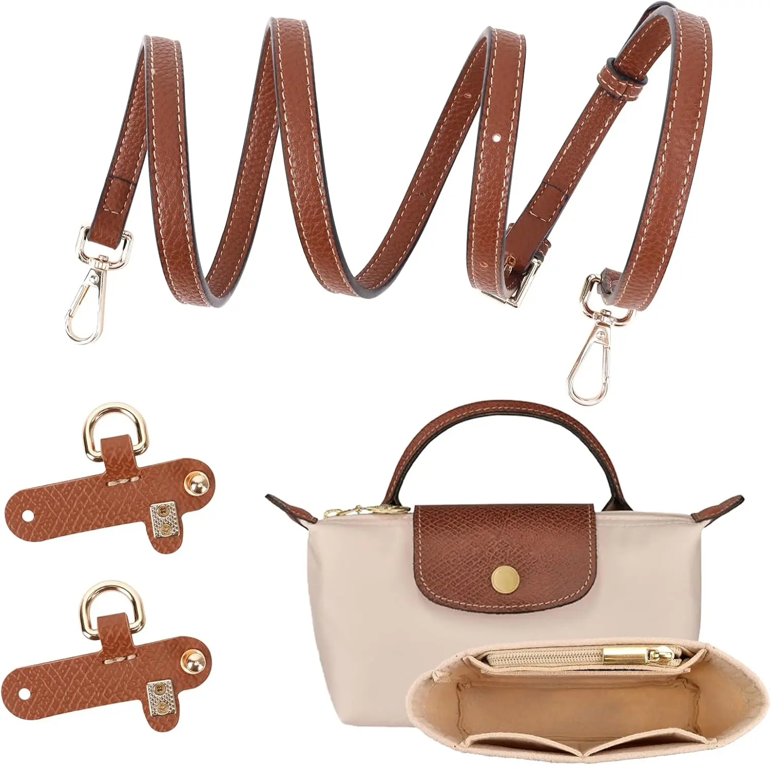 2Sets Purse Organizer, Strap, Folding Tote Bag organizer insert, Punch-Free Adjustable Buckle Strap Design, Multi-Pocket Felt Handbag Organizer, for Small Tote Bag Organizer for Longchamp (1.2cm)
