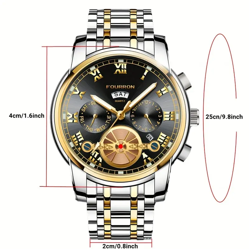 1pc Elegant Men's Stainless Steel Quartz Watch with Date Calendar, Luminous Hands, Round Zinc Alloy Case, Business Style, Water Resistant, Battery Powered Electronic Movement - Ideal Gift for Birthdays and Holidays Valentine's Day 3