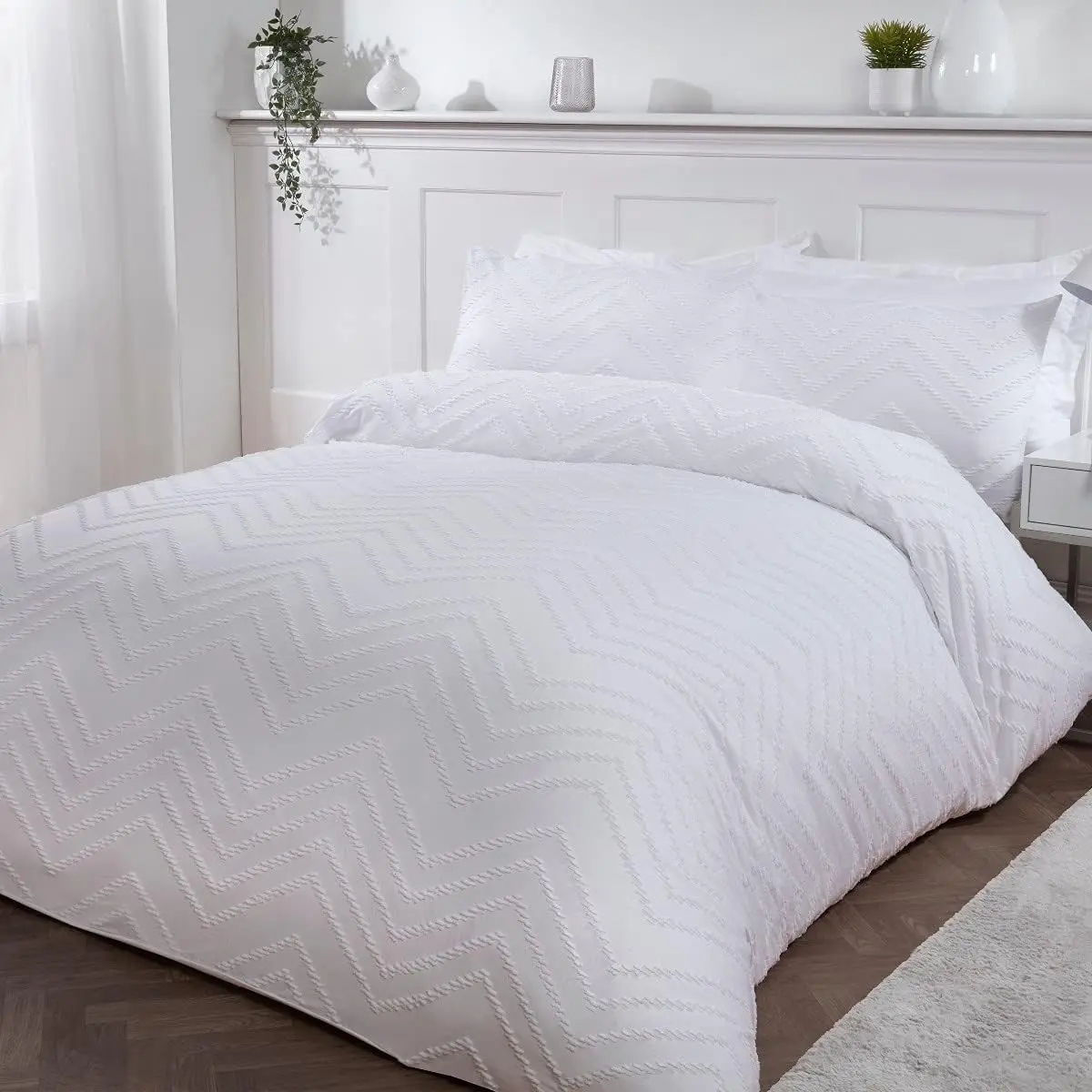 White Ultimate Luxury Duvet Cover Set 3 pieceTufted Wave Stripe Nordic Geo White Soft Cosy Easy Care Luxury Duvet Cover Quilt Bedding Set with Pillowcase