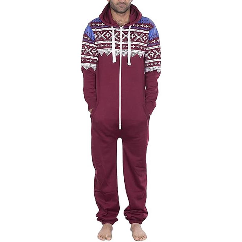NOROZE Men’s Aztec Onesie Jumpsuit Warm and Cozy Hooded Zip Up Onesies All in One Nightwear Playsuit UK Size S-XXL 9