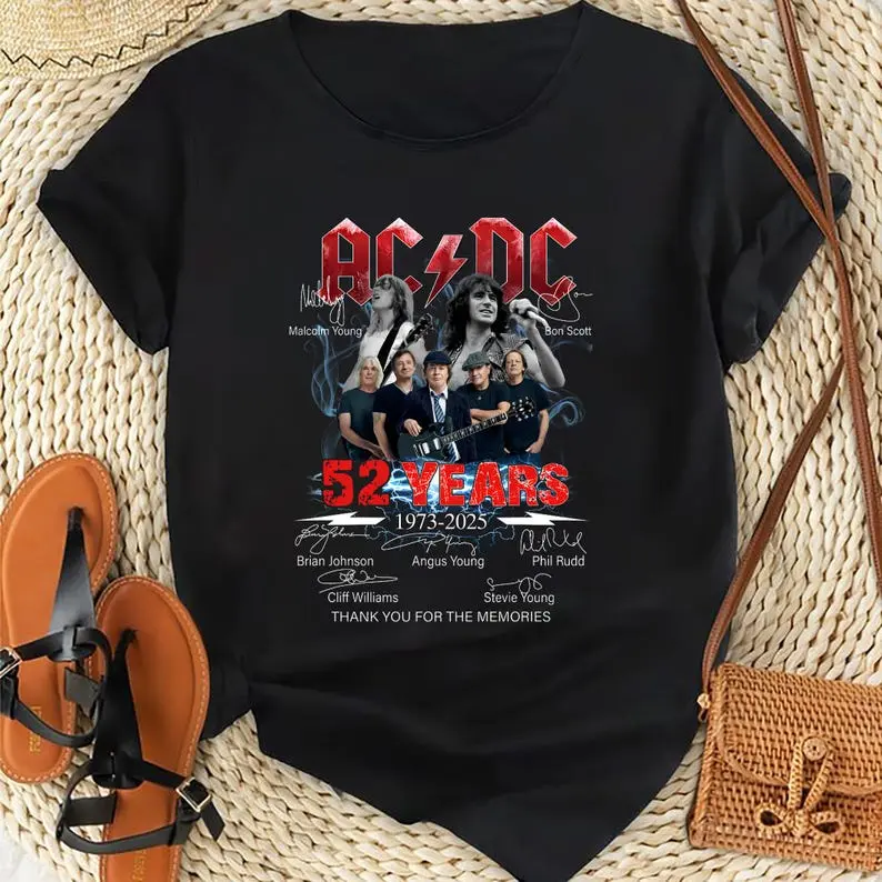 Graphic 52 Years AC/DC 1973-2025 Shirt, Rock Band ACDC Tour Shirt, Signature Acdc 90s Vintage Shirt, Acdc Merch, Acdc Fan Gift Shirt