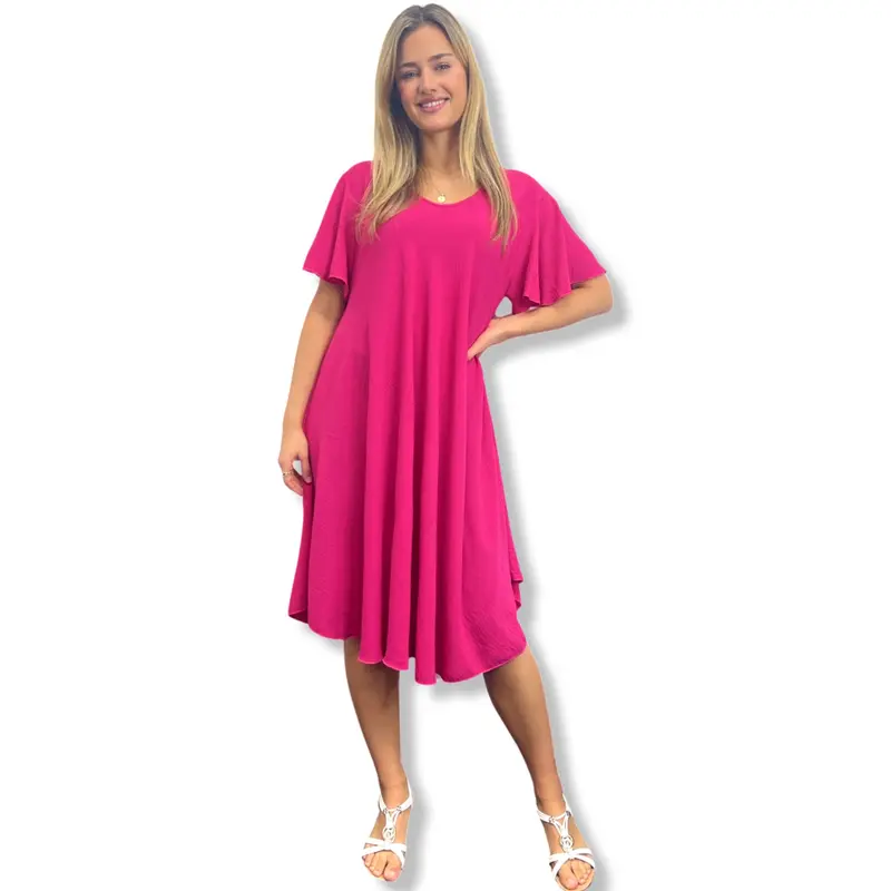 JCUKOUTLET SWING MIDI DRESS LARGE CIRCLE HEM V-NECK FLUTTER SLEEVES LADISE FASHION SUMMER DRESS RELAXING FIT ONE SIZE FITS ALL 10-22 PLUS SIZE MIDI DRESS 3