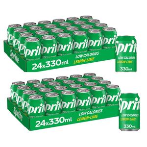 Sprite Regular Lemon-Lime Can 330ml -Pack of 48, Flavoured Soft Drink