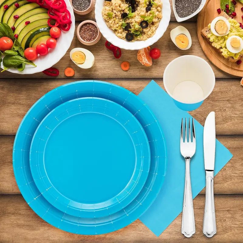 96 Pcs Blue Tableware Set, Paper Plates Cups and Napkins, Disposable Dinnerware Party Supplies for Graduation Holiday Wedding Birthday Party Baby Shower Decorations Serve 24 Guests 4