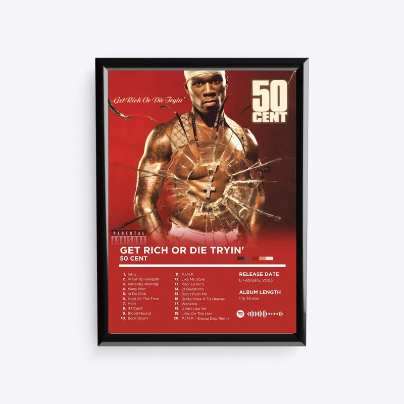 UNFRAMED 50 Cent Get Rich Or Die Tryin album PRINT ONLY NO FRAME hip hop music wall art A2 A3 A4 8x10 inches 0