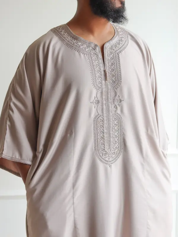 Classic Premium Summer Moroccan Thobe | Gabardine | Double Pocket | Elegant Embroidered Gandoura for Men 1