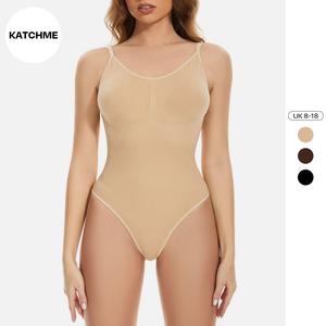KatchMe Women's Sexy Solid Color Thin Strap Shaping Bodysuit(Size 8-18UK),Low Back Snap Closure Design Shapewear,Basic Plain Tummy Control Womenswear