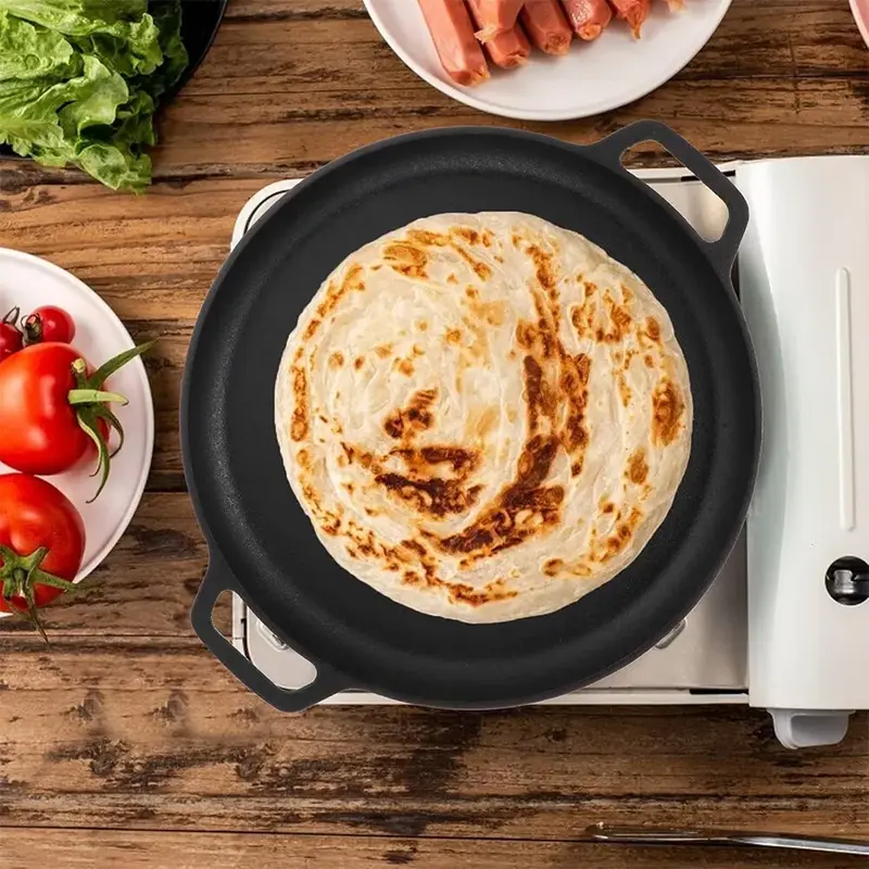 Non-Stick Cast Iron Round Grill Pan for Cooking Pizza and Griddles - 30cm and 35cm - Cookware 0