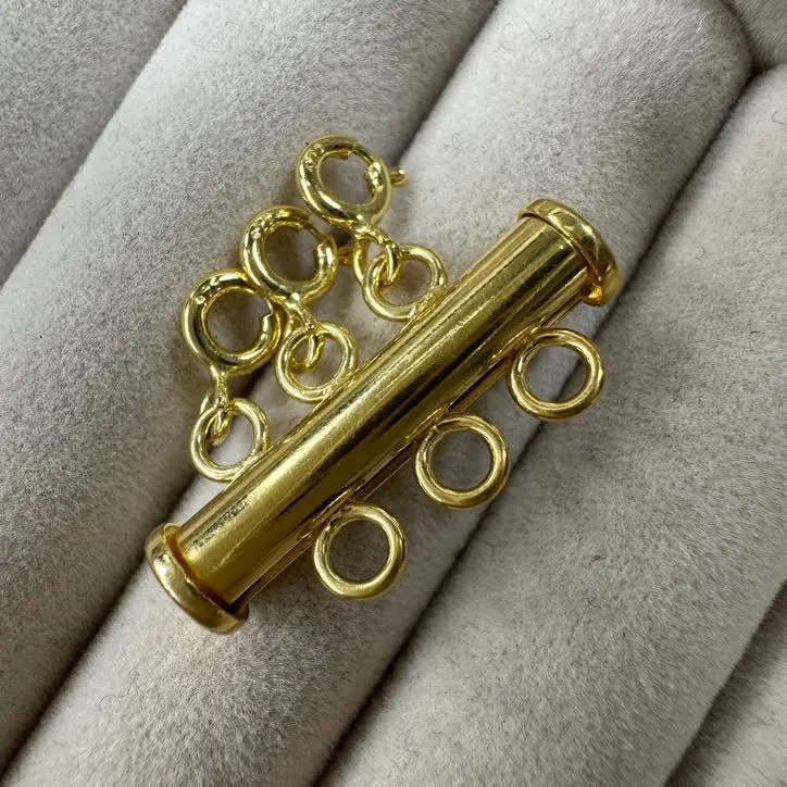 Gold Plated Sterling Silver 3 Row Bolt Ring Layer Necklace Clasp 5