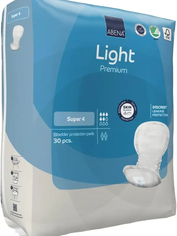 ABENA Light Incontinence Pads for Women, Eco-Labelled, Breathable and Comfortable, Fast Absorption and Protection, White, Size 4 1