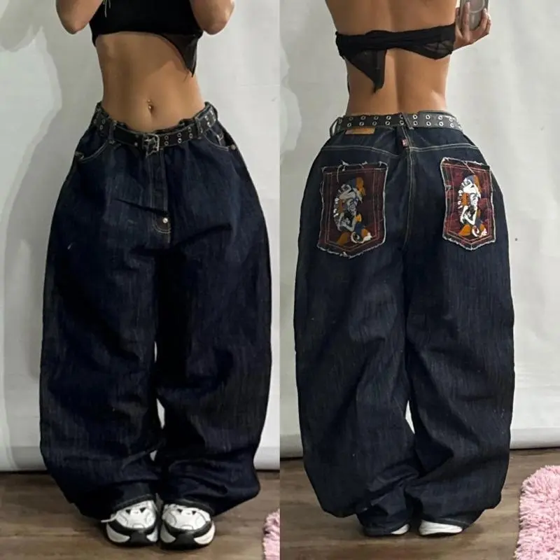 Streetwear New Fashion Oversized Print Baggy Jeans Y2K Harajuku Hip-hop Vintage Pop Gothic High Waist Wide-leg Pants Trousers 1