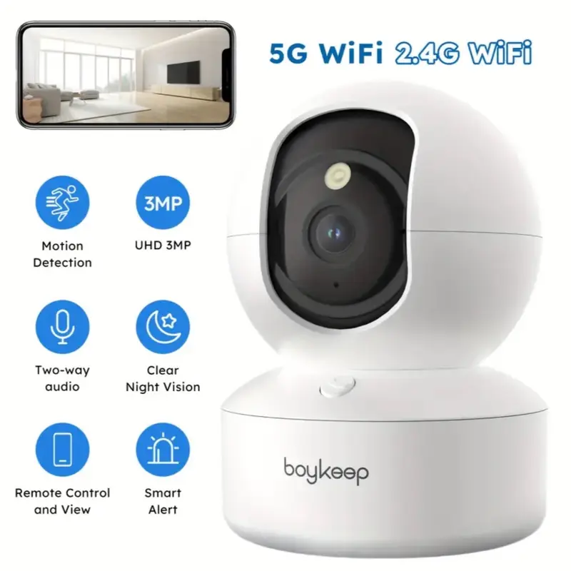 Dog Camera BoyKeep 2K Pet Camera With Phone App 5G/2.4GHz WiFi Cameras, Cloud Storage, 360° Pan & Tilt, 2-Way Audio, Indoor Security Camera For Baby, Night Vision furbo 360 camera moving 0