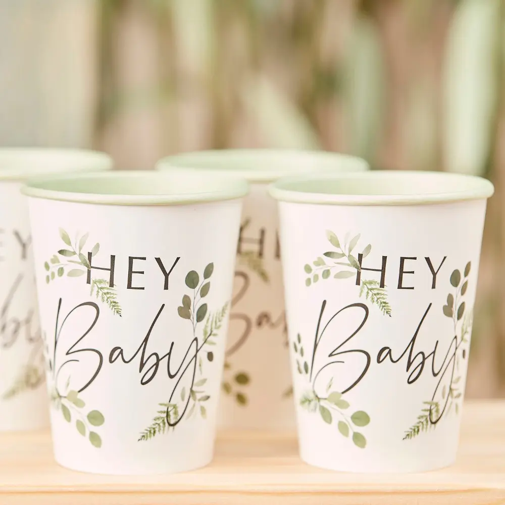 8 Hey Baby Shower Cups, Botanical Baby Shower Paper Cups, Baby Shower Party Cups, Neutral Baby Shower, Gender Reveal Party, New Baby Party